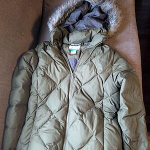 Columbia Down Filled Olive Green Puffer Jacket with Faux Fur Hood
